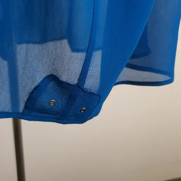 Verge NZ Short Sleeve Sheer Blue Button Down Long Blouse Size XXL - Picture 8 of 12